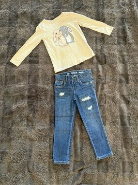 H&M Cream Girls Bunny Face Long Sleeve Top